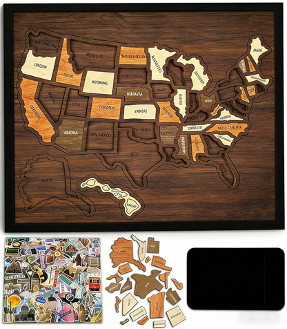 🔥🇺🇸 Wooden USA Travel Map Puzzle🧩A Stylish Way to Track Your Journey & Memories