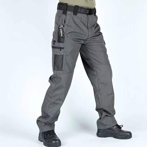 Men's Waterproof Tactical Work Pants - Solid Color with Multi-Pockets for Outdoor Activities