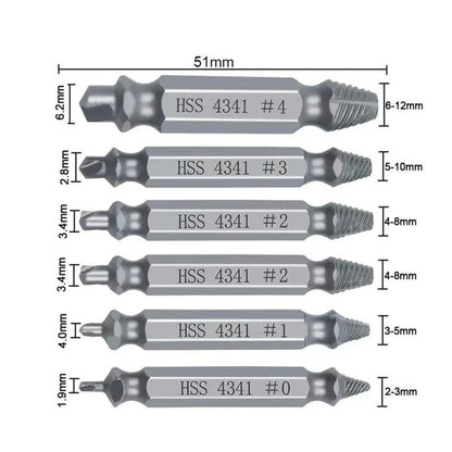 Stripped & Broken Screw Remover Set – 6 Pcs Easy Out Bolt Extractor, Double‑Head Design for Damaged Screws