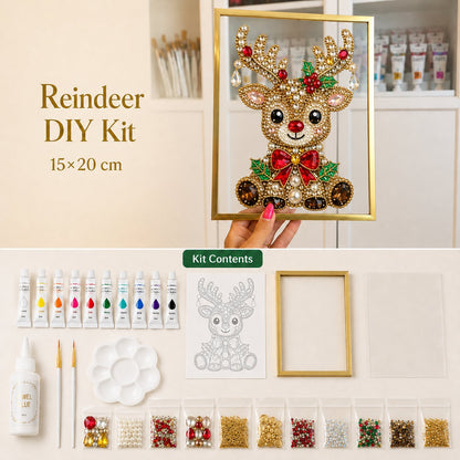 🎄 DIY Jeweled Christmas Tree Art Kit | Colorful Gems, Pearls, Paints & Gold-Tone Floating Display Frame 💎✨