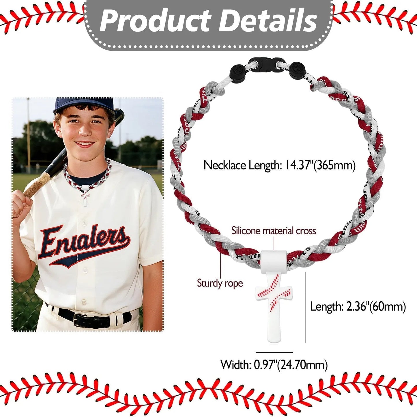 ✝️⚾Triple-Rope Tornado Baseball Necklace – Cross Charm Pendant with "I CAN DO ALL THINGS PHL4:13"
