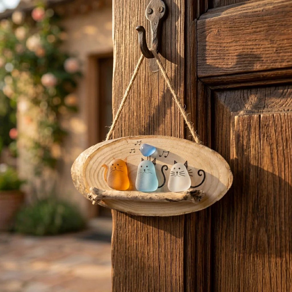 😻💕 Super Cute Sea Glass Cat Wall Hanging✨🐾
