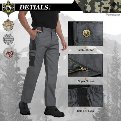 Men's Waterproof Tactical Work Pants - Solid Color with Multi-Pockets for Outdoor Activities