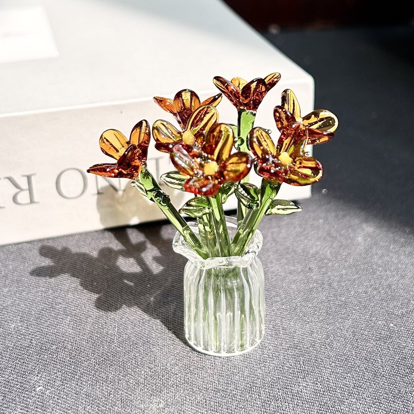 Mini Glass Flower Ornament Crafts Artificial Flower Floral Figurine