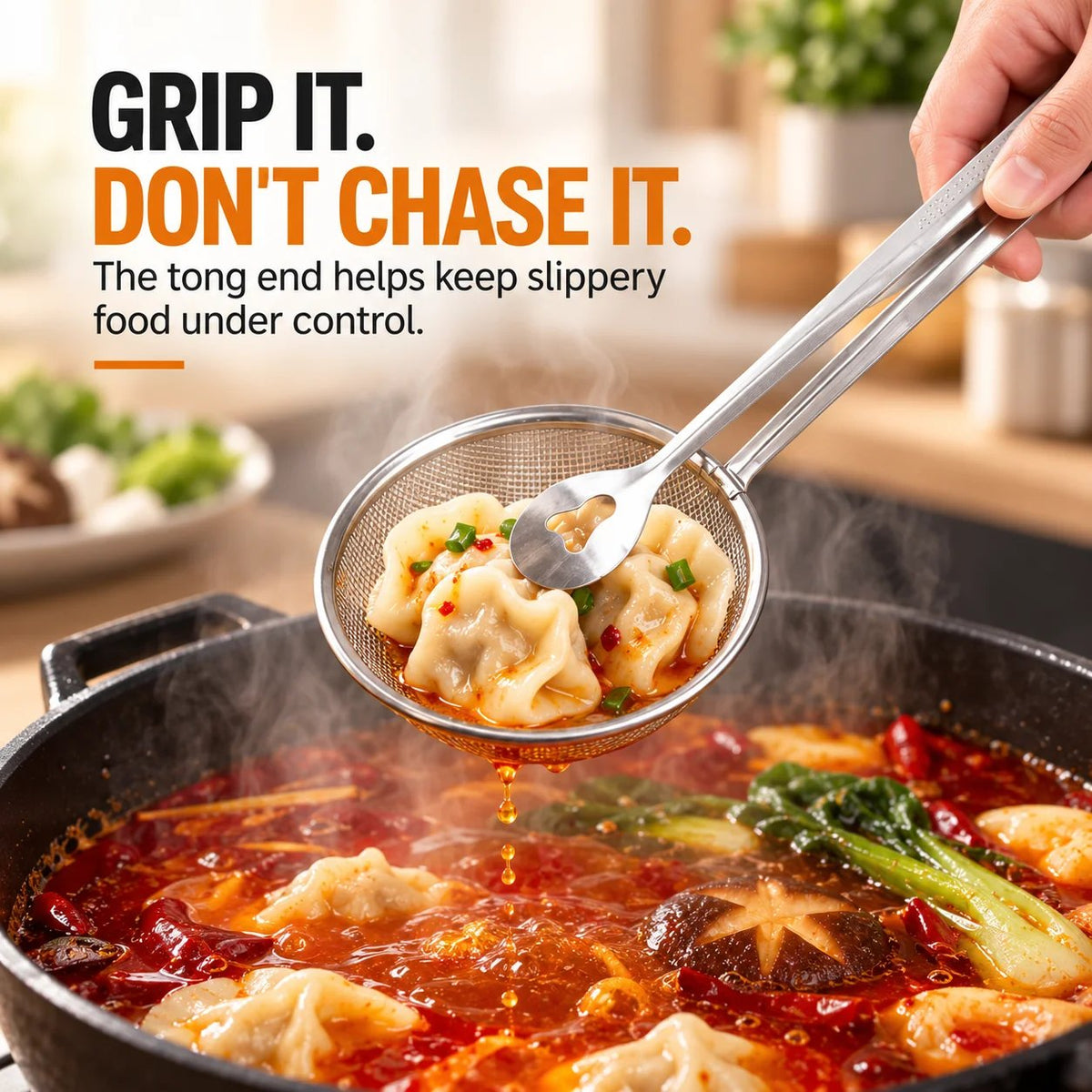 🔥Tyiimax™ 2-in-1 Stainless Steel Strainer Tongs – Grab, Drain & Serve with One Tool