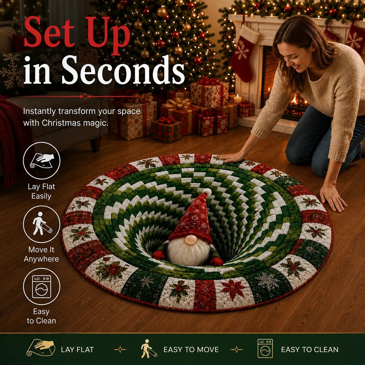 🎄 Christmas 3D Optical Illusion Rug
