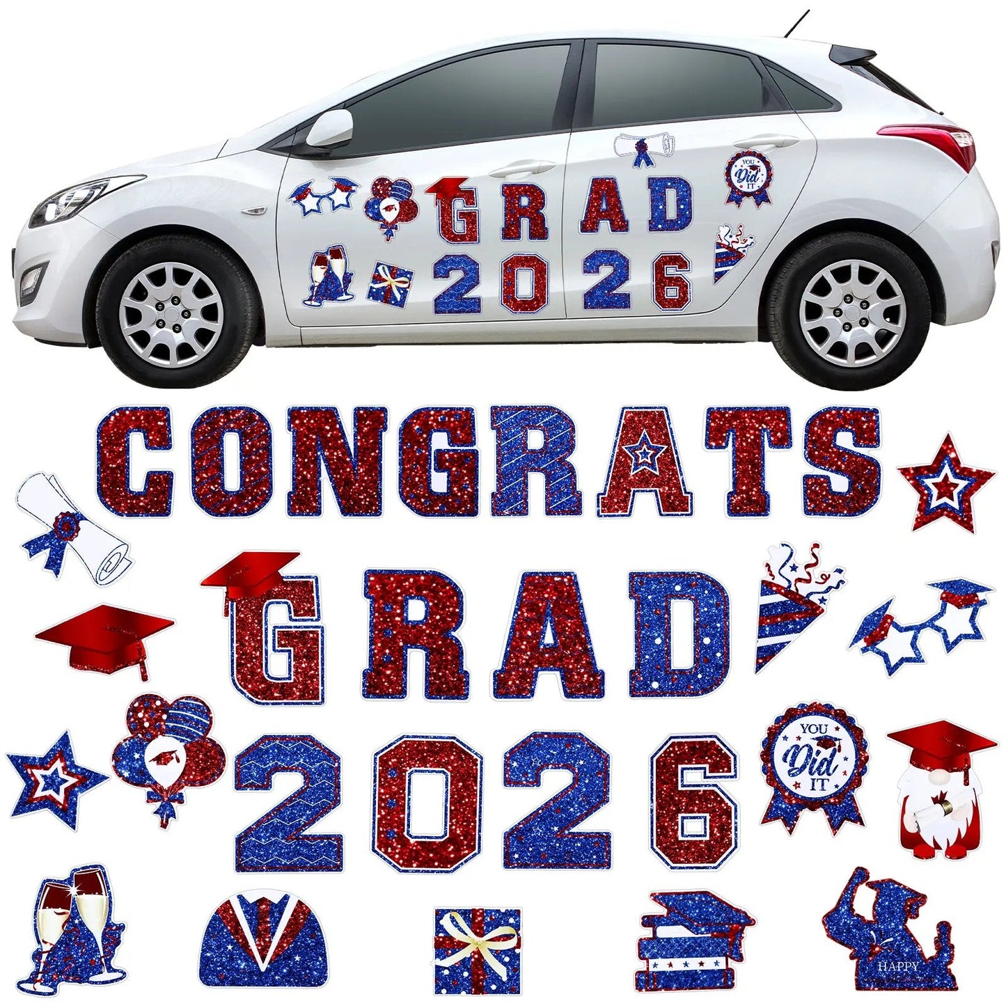 🎓2026 Grad Magnets – 30Pc Set for Celebration Decor🧲(Cars, Fridges & More)