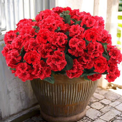 UV Resistant Artificial Geraniums – Outdoor Red Faux Flowers for Patio, Garden & Home Decor