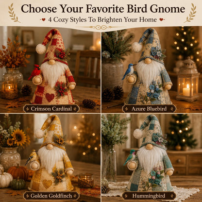 🐦 Patchwork Bird Gnome Light Collection | Warm Glowing Tabletop Decor with Farmhouse Patchwork Details for Mantels, Shelves & Holiday Gifts ✨