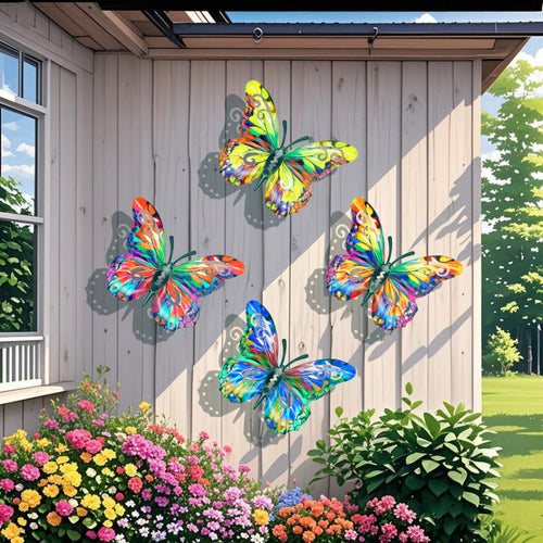 🦋4Pcs Butterfly Metal Wall Decor,Outdoor Hanging Wall Art Sculptures Decoration