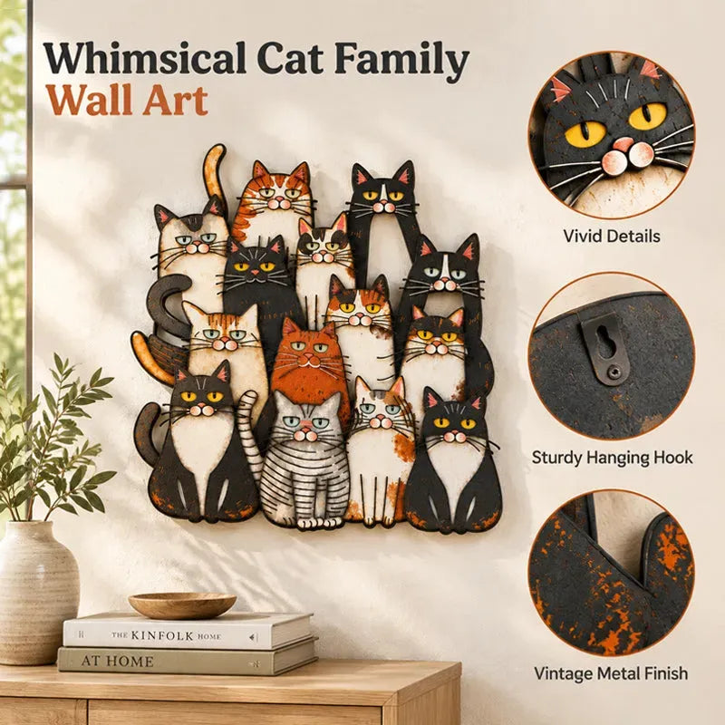 🐾Whimsical Cat Family Metal Wall Art😻