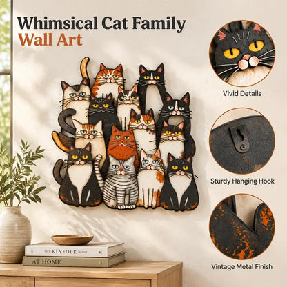 🐾Whimsical Cat Family Metal Wall Art😻