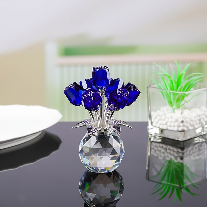 🎁Mother's Day Sale❤️ Crystal Colourful Rose Flower Collectible Figurine with Vase