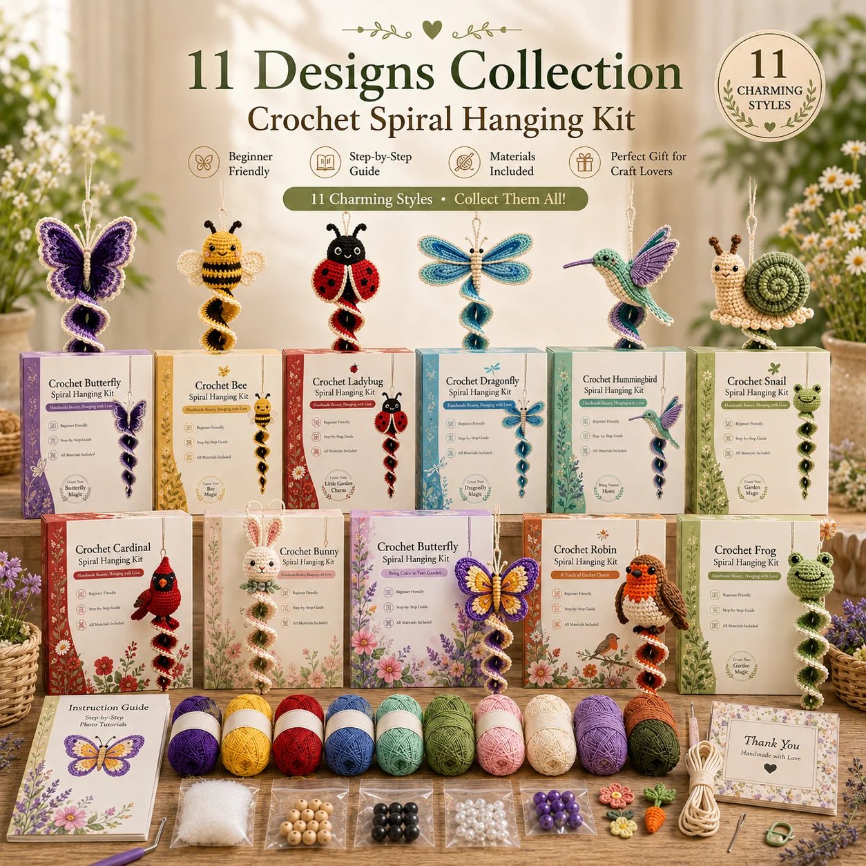 🧶🌿 Crochet Spiral Hanging Kit – Beginner-Friendly DIY Garden Animal Decor