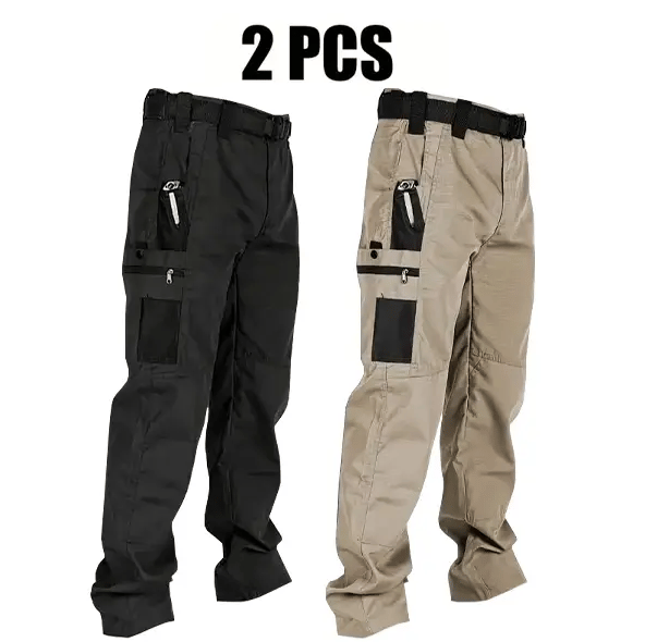 Men's Waterproof Tactical Work Pants - Solid Color with Multi-Pockets for Outdoor Activities
