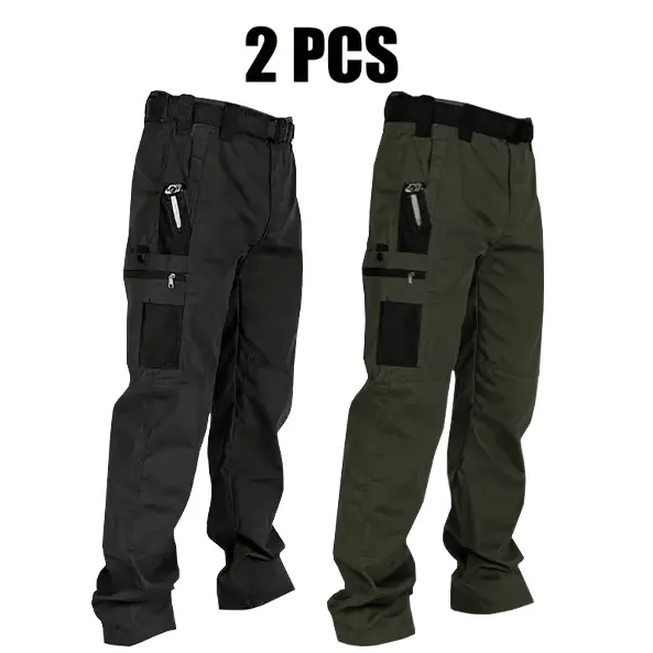 Men's Waterproof Tactical Work Pants - Solid Color with Multi-Pockets for Outdoor Activities