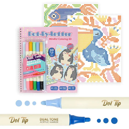 🎨📖Dot-By-Letter Mindful Coloring Kit - Stress Relief Dot Marker Art Set with 10 Vibrant Colors & 20 Hidden Scene