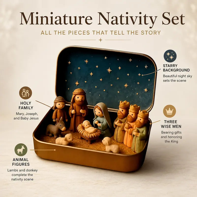 Pocket-Size Mini Nativity Scene Set with Storage Box