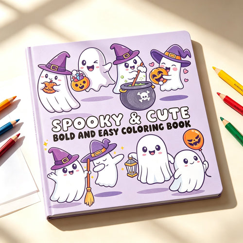 👻🎨Spooky & Cute Bold and Easy Coloring Book – A Whimsical Halloween Adventure (✨Hardcover)