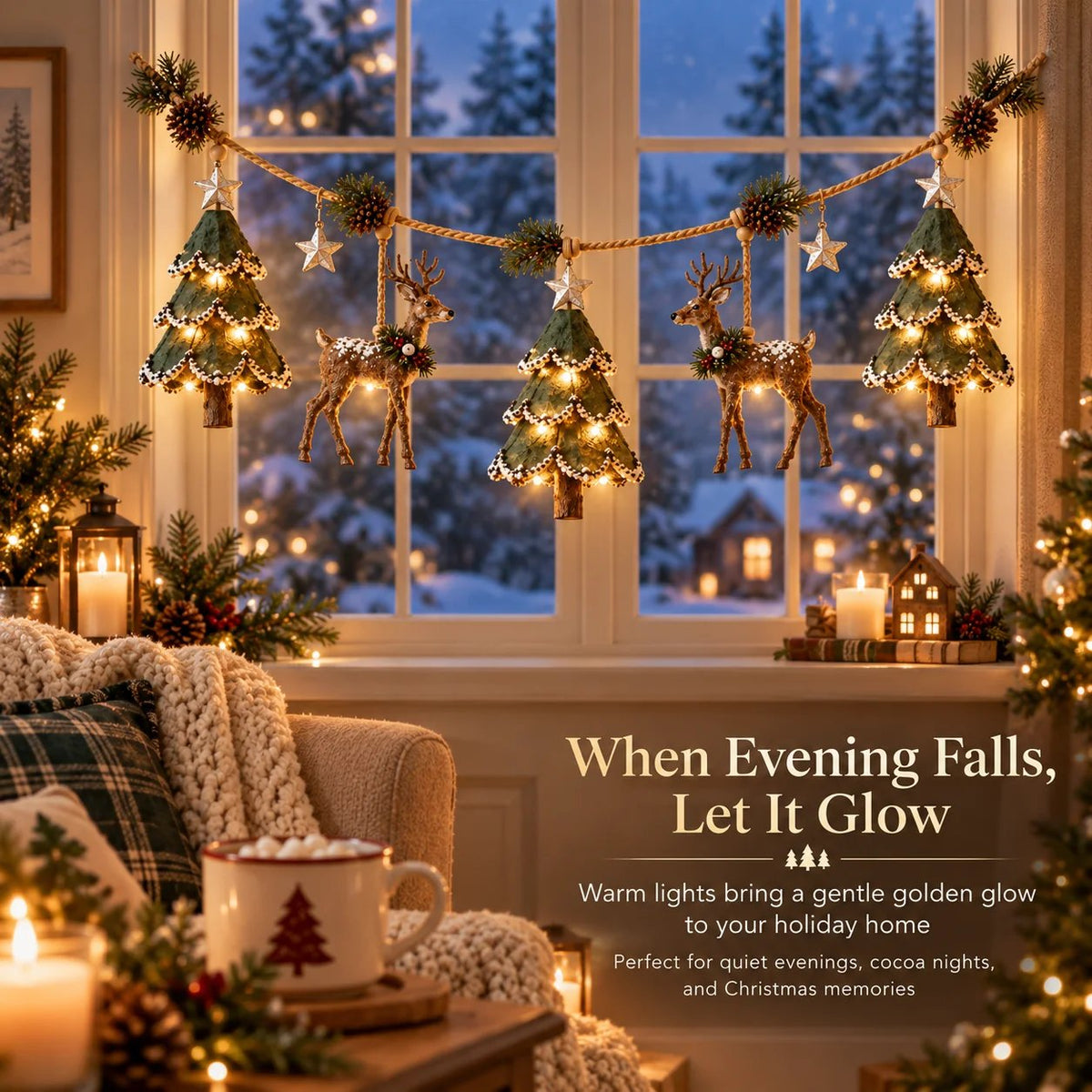 🎄Lighted Woodland Christmas Garland🦌