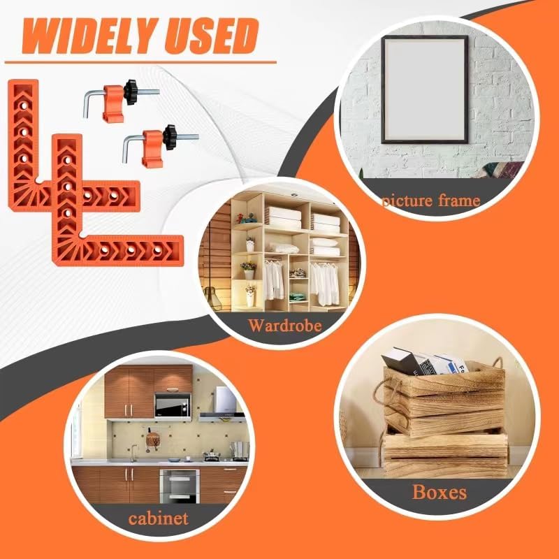 90 Degree Corner Clamp & Positioning Square Set - (3" 4")inch x 8 Right Angle Clamp with 8 Clamp ABS Plastic L-Shaped Tool