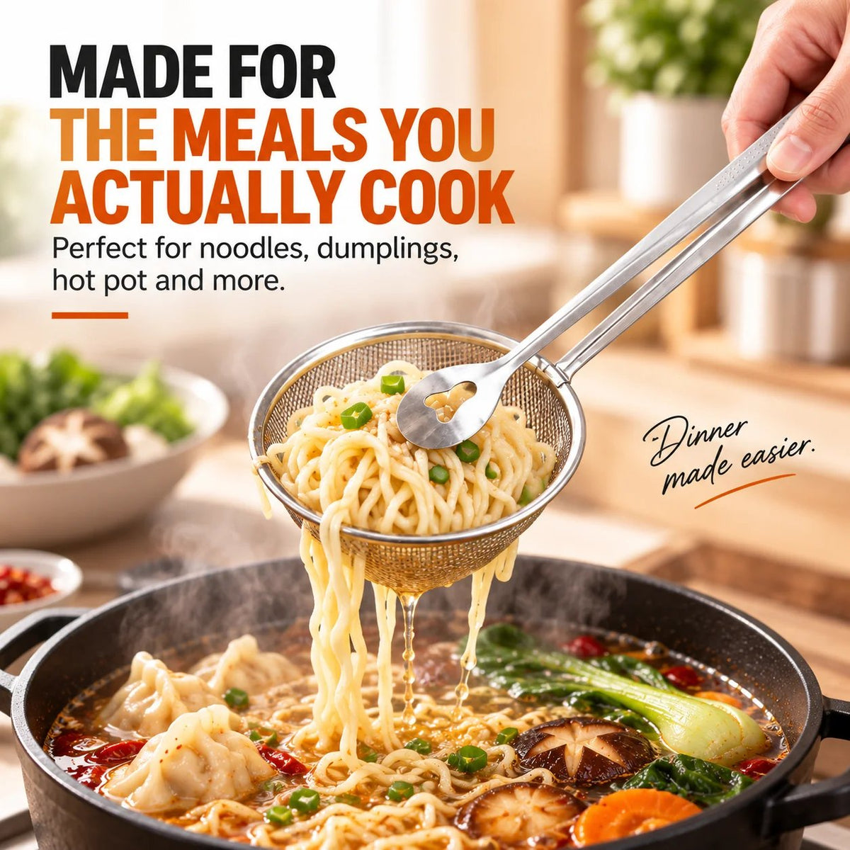 🔥Tyiimax™ 2-in-1 Stainless Steel Strainer Tongs – Grab, Drain & Serve with One Tool