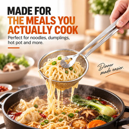 🔥Tyiimax™ 2-in-1 Stainless Steel Strainer Tongs – Grab, Drain & Serve with One Tool