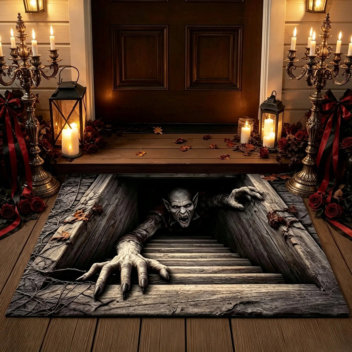 🎃 Halloween Front Door Mat – Visual Skull & Clown Horror Rug 💀
