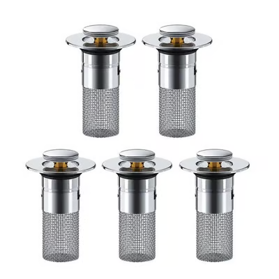 Bathroom Sink Drain Strainer & Pop-Up Plug, 3.15 Inch Stainless Steel Hair Catcher, Anti-Clog Filter Basket with Removable Mesh, Replacement Waste Plug for Washbasin