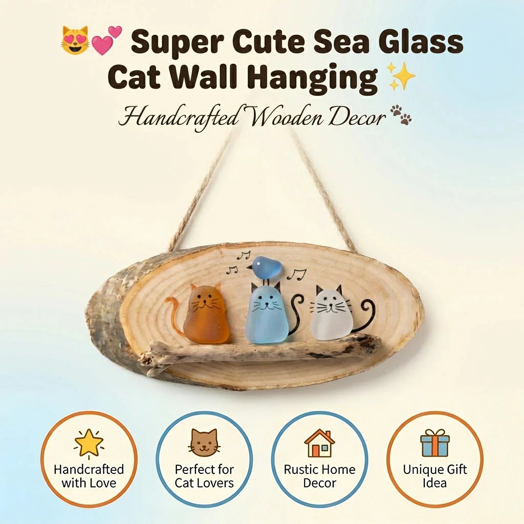 😻💕 Super Cute Sea Glass Cat Wall Hanging✨🐾
