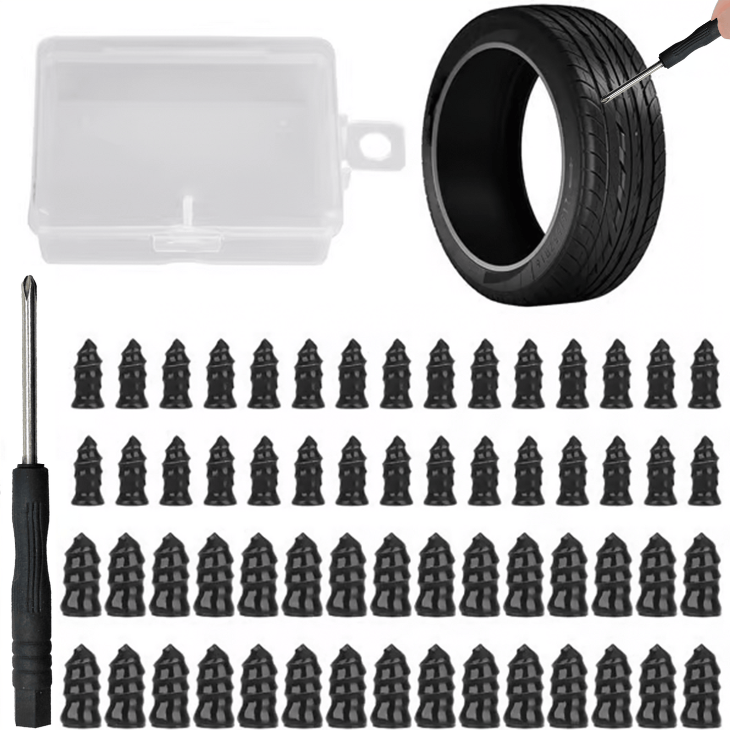 🔩60PCS Tire Repair Rubber Nails Kit, 2 Sizes Instant Flat Tire Fix 🚗 No Jack Needed