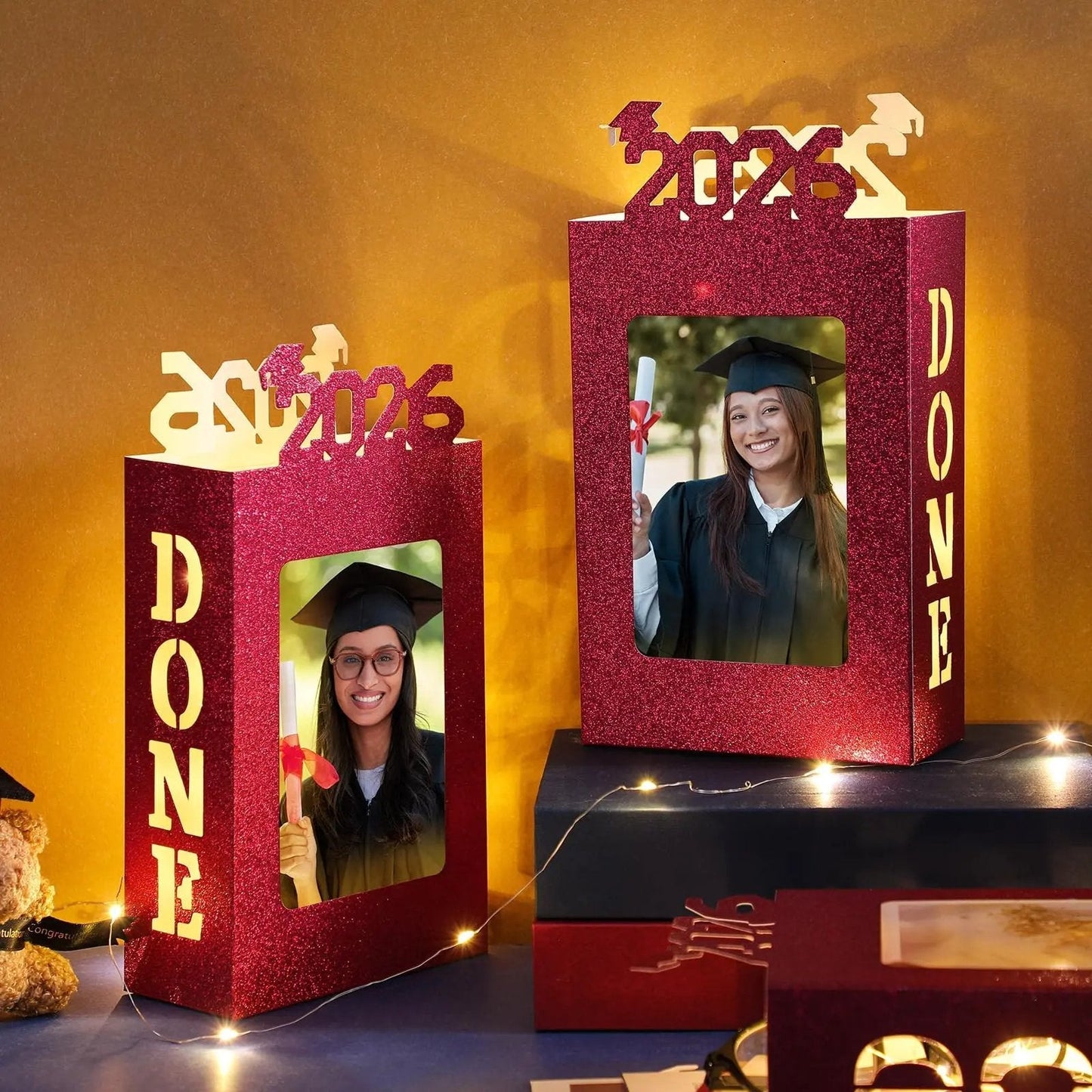 🎓4Pcs 2026 Graduation Centerpieces for Class of 2026-Fit 4x6in Photo| Fillable Picture Box