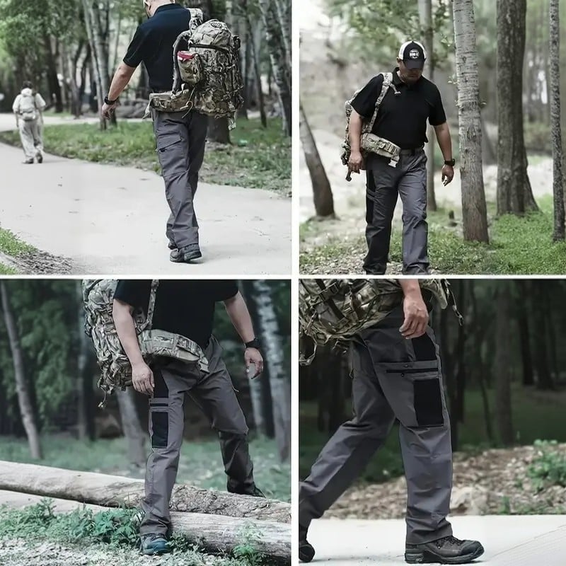 Men's Waterproof Tactical Work Pants - Solid Color with Multi-Pockets for Outdoor Activities