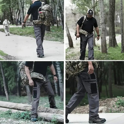 Men's Waterproof Tactical Work Pants - Solid Color with Multi-Pockets for Outdoor Activities