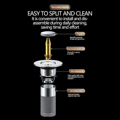 Bathroom Sink Drain Strainer & Pop-Up Plug, 3.15 Inch Stainless Steel Hair Catcher, Anti-Clog Filter Basket with Removable Mesh, Replacement Waste Plug for Washbasin