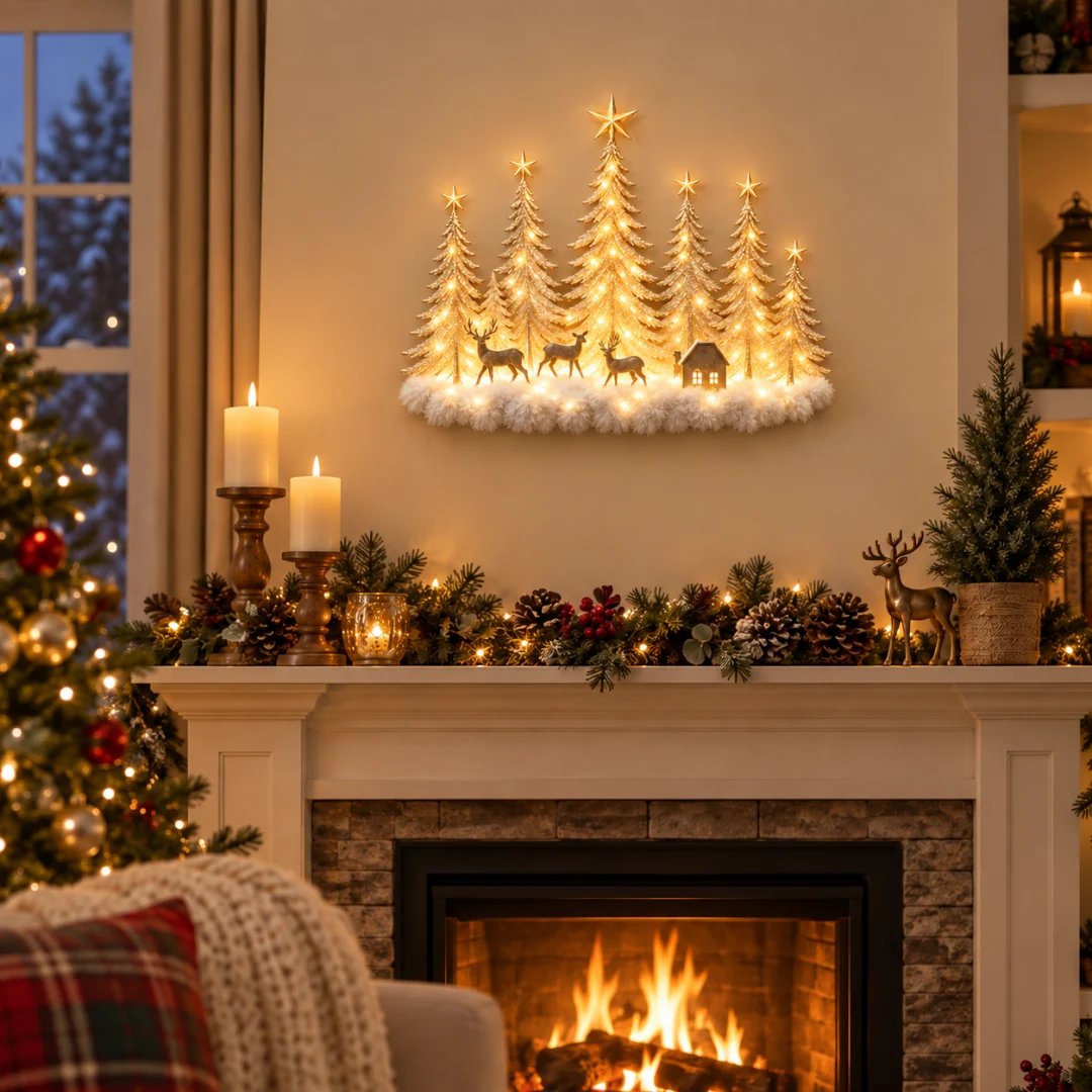 🌲 Step Into an Enchanted Winter Grove: Lighted Christmas Woodland Forest Wall Decor