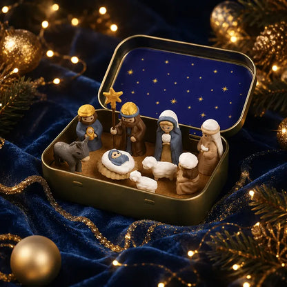 Pocket-Size Mini Nativity Scene Set with Storage Box