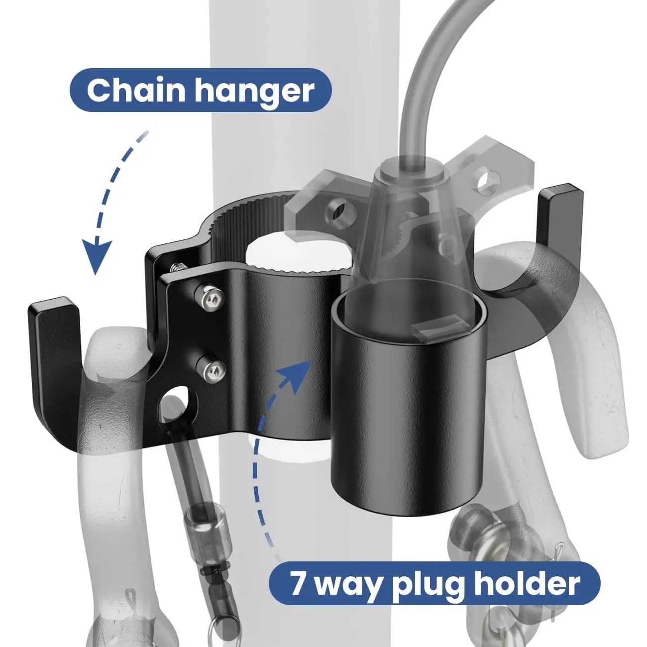 🚗Aluminum RV Towing Chain Organizer & 7-Way Plug Holder