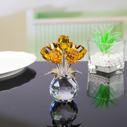 🎁Mother's Day Sale❤️ Crystal Colourful Rose Flower Collectible Figurine with Vase