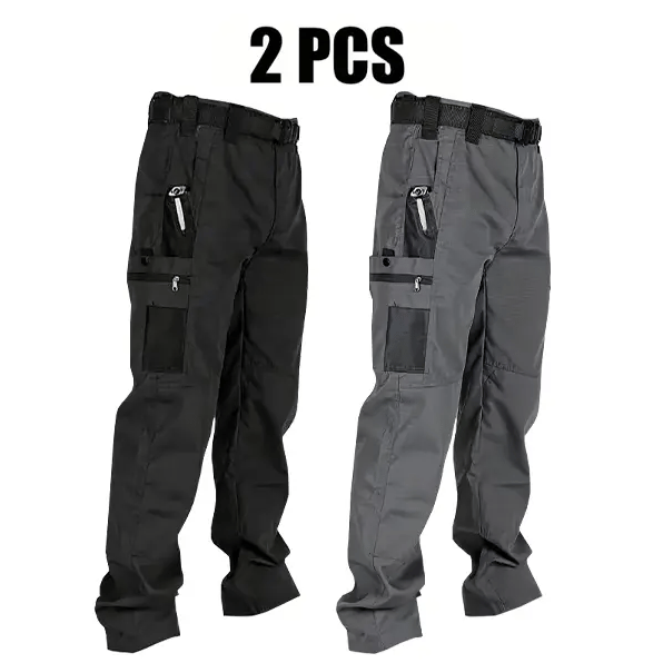 Men's Waterproof Tactical Work Pants - Solid Color with Multi-Pockets for Outdoor Activities