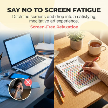 🎨📖Dot-By-Letter Mindful Coloring Kit - Stress Relief Dot Marker Art Set with 10 Vibrant Colors & 20 Hidden Scene
