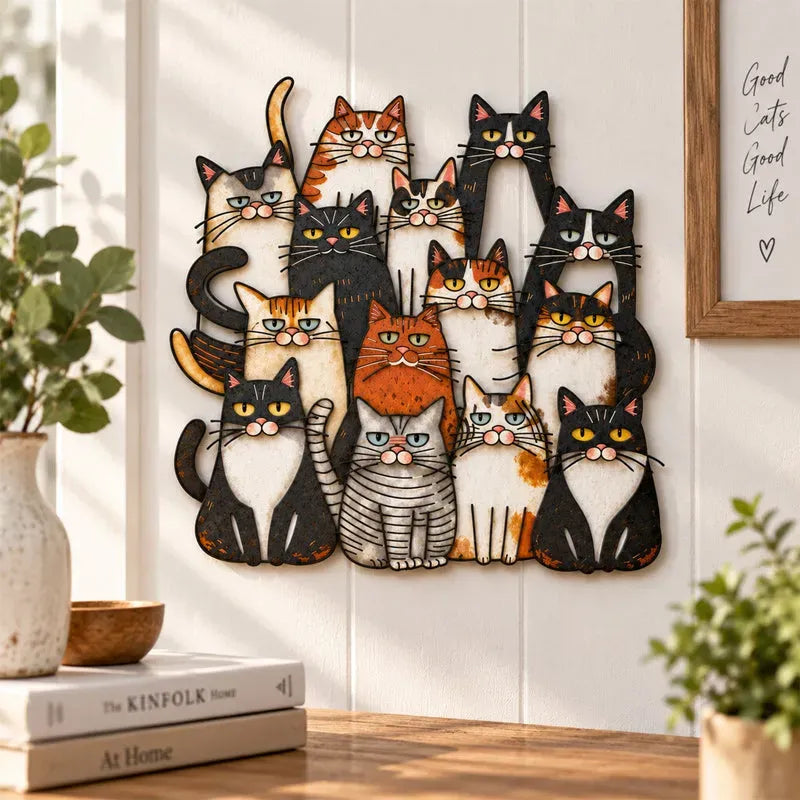 🐾Whimsical Cat Family Metal Wall Art😻