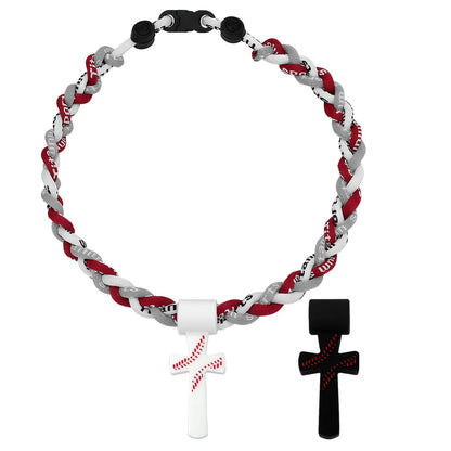 ✝️⚾Triple-Rope Tornado Baseball Necklace – Cross Charm Pendant with "I CAN DO ALL THINGS PHL4:13"