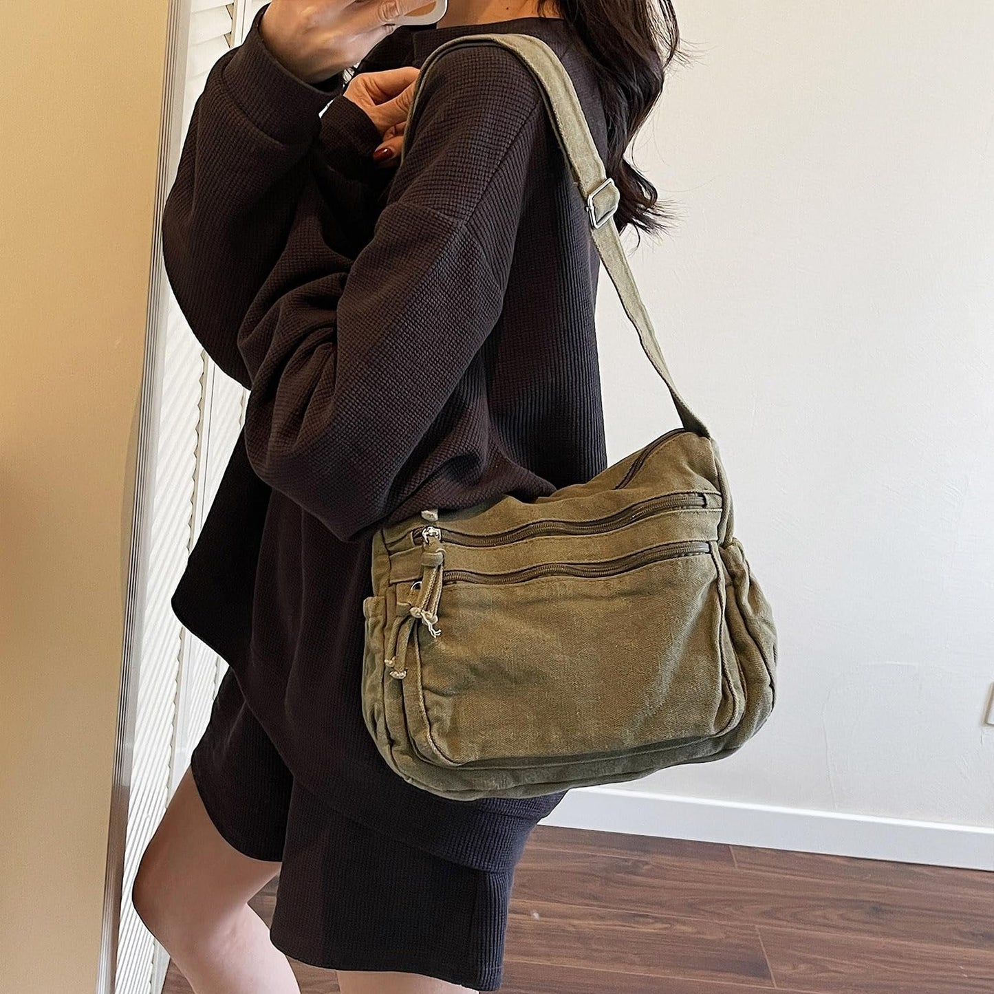 Multi-Pocket Canvas Crossbody Bag for Daily Travel
