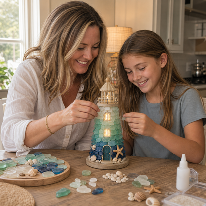 🌊 DIY Sea Glass Lighthouse Kit – Light-Up Coastal Craft & Handmade Home Decor