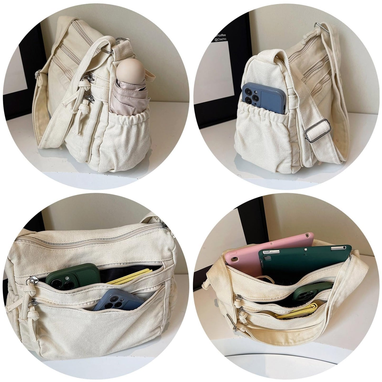 Multi-Pocket Canvas Crossbody Bag for Daily Travel