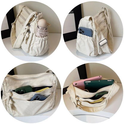 Multi-Pocket Canvas Crossbody Bag for Daily Travel