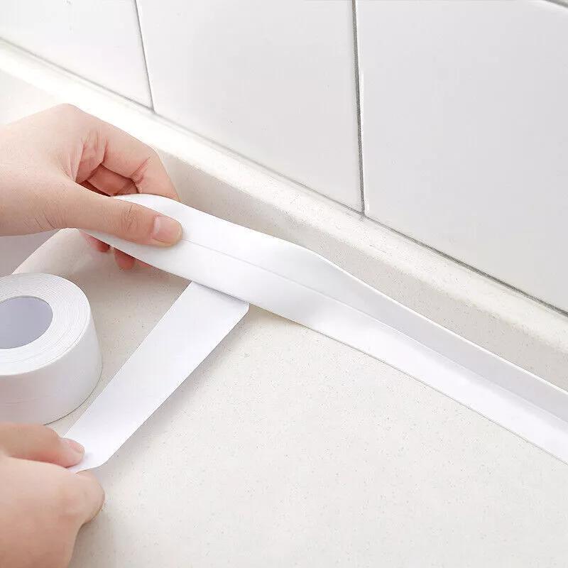 Waterproof Acrylic Caulk Tape – 2 Rolls, Cuttable, 10.5ft x 1.4in, with Sealing Tool – For Bath, Toilet, Sink & Kitchen