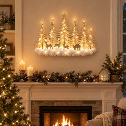 🌲 Step Into an Enchanted Winter Grove: Lighted Christmas Woodland Forest Wall Decor