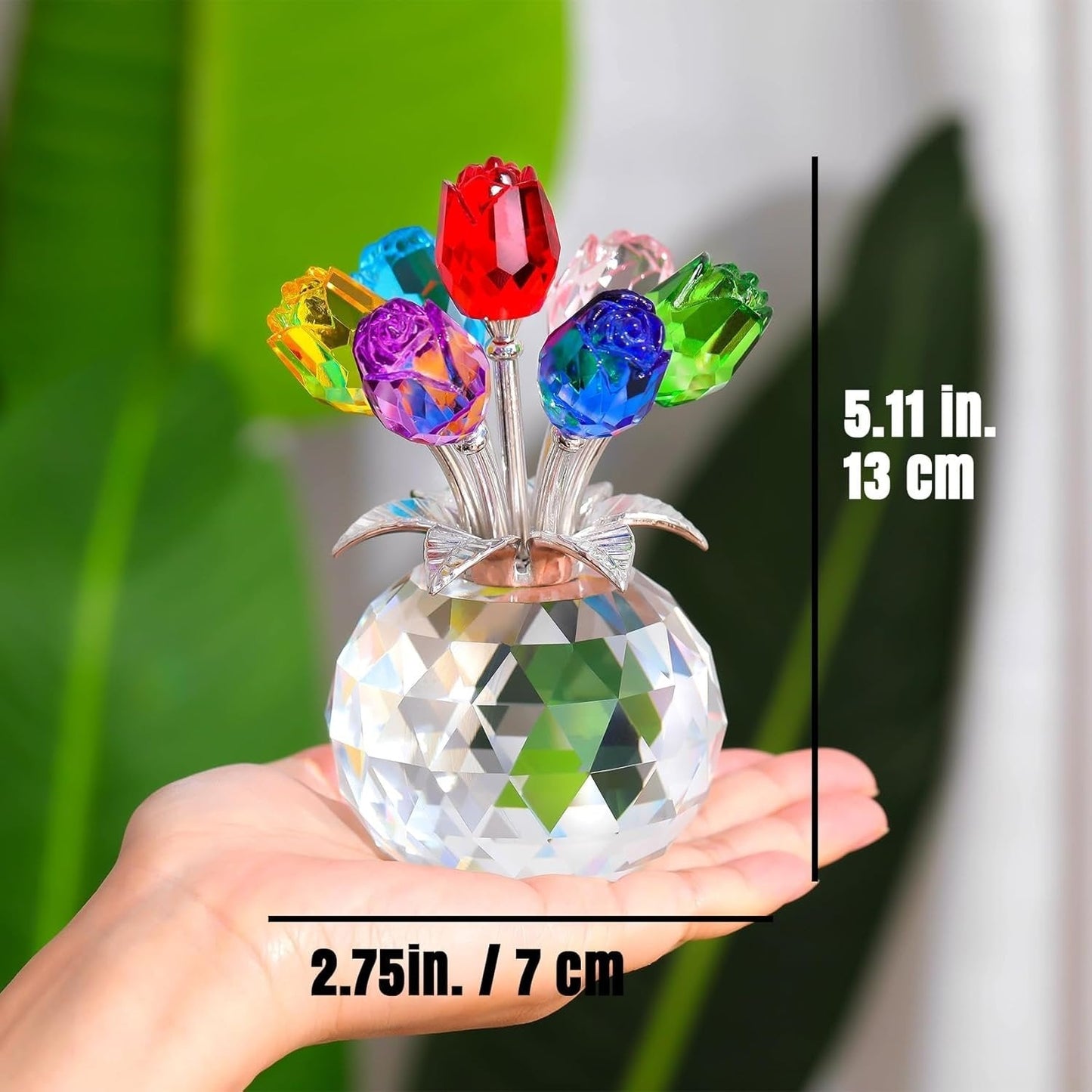 🎁Mother's Day Sale❤️ Crystal Colourful Rose Flower Collectible Figurine with Vase
